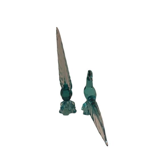 Two Seguso Murano Blue Green Glass Bird Sculptures - Picture 2 of 5